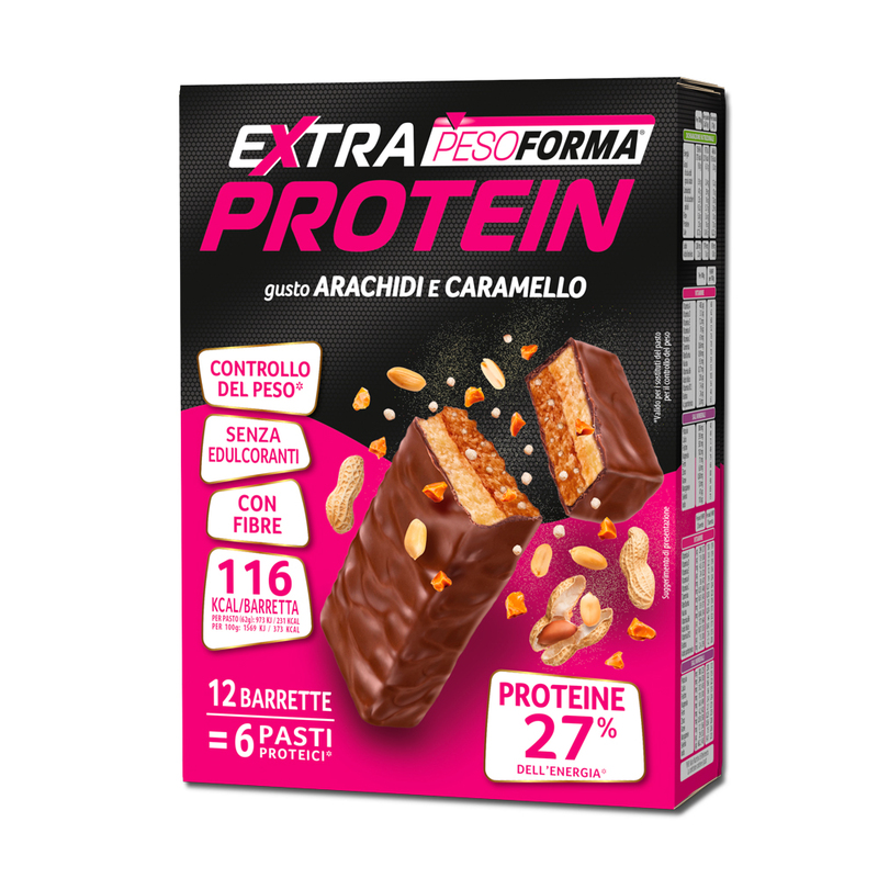 BARRETTE EXTRA PROTEIN GUSTO ARACHIDI E CARAMELLO PASTO SOSTITUTIVO