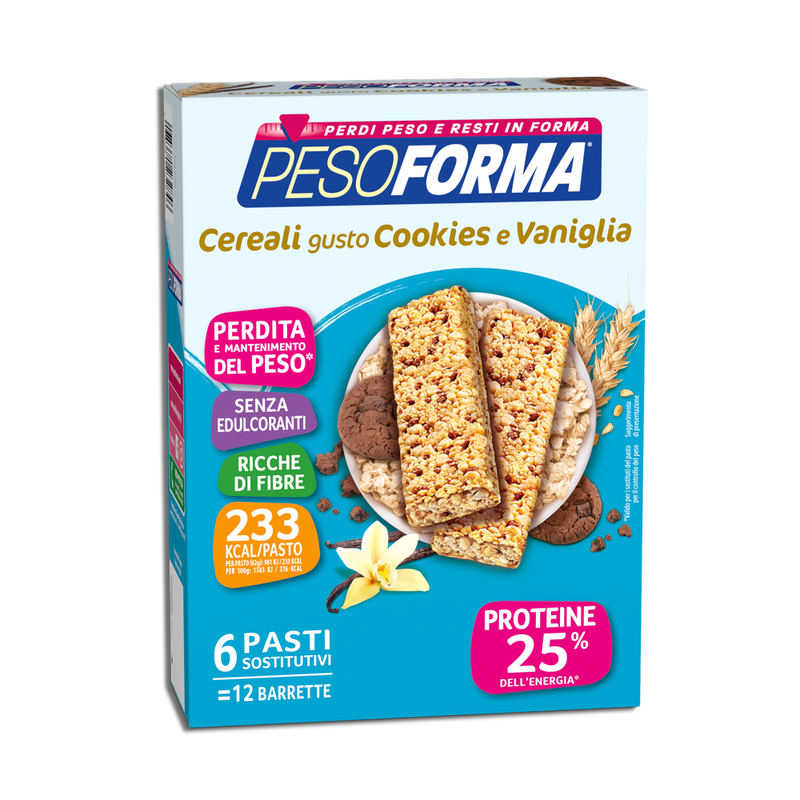 BARRETTE AI CEREALI AL GUSTO COOKIES E VANIGLIA PASTO SOSTITUTIVO