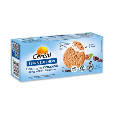 BISCOTTI GUSTO NOCCOLA CON GOCCE DI CIOCCOLATO SENZA ZUCCHERI