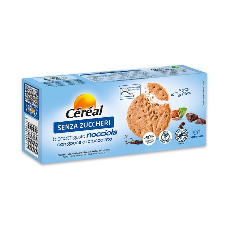 BISCOTTI GUSTO NOCCOLA CON GOCCE DI CIOCCOLATO SENZA ZUCCHERI